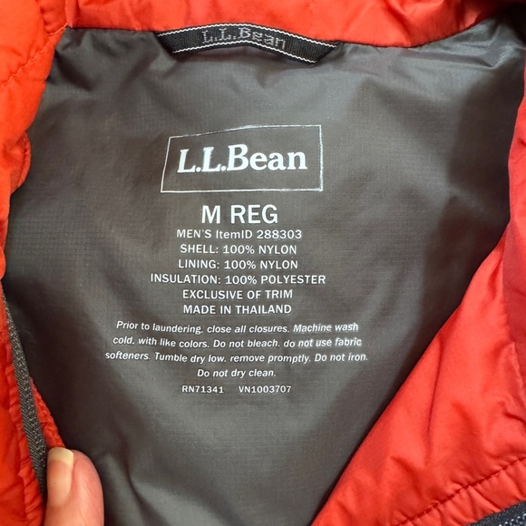 LL Bean size Medium Orange puffer zip jacket primaloft fill ultralight - Picture 9 of 9